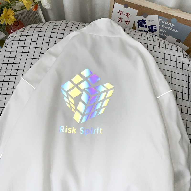 秋冬季夹克男女港风摆拍卡通反光外套中性风夜光立领6J,男装夹克,电商A076