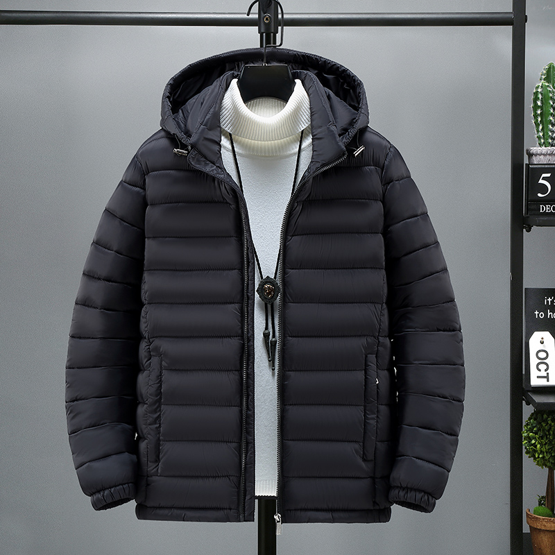 男士连帽轻薄棉衣冬季短款宽松拉链外套黑色大码棉服MY2312-特P75，男装棉衣，电商A076