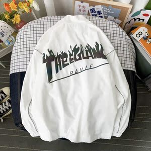 夹克秋冬季衣服男女港风摆拍反光外套白底女中性风7J