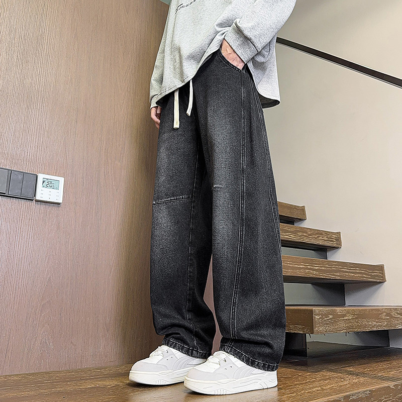 2026春季复古弯刀阔腿牛仔裤男宽松直筒水洗做旧长裤NZ1233-特P52，男装牛仔裤，电商A076