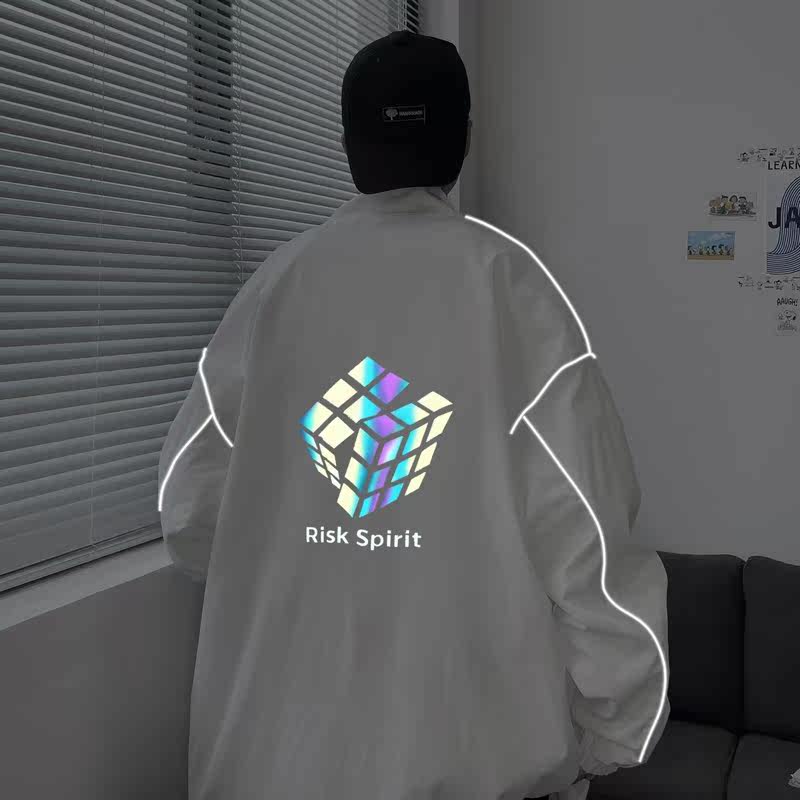 秋冬季夹克男女港风模特卡通反光外套中性风夜光立领J，男装夹克，电商A076