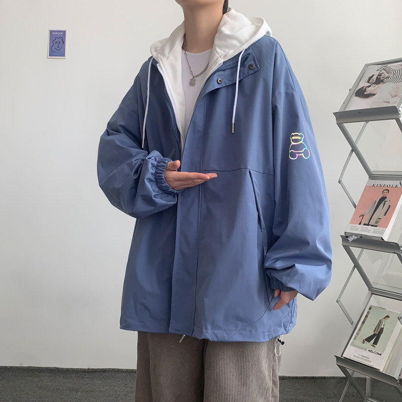 假两件连帽工装外套港风中性风宽松夹克ins新款26J,男装夹克,电商A076