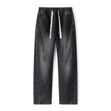 美式复古弯刀牛仔裤男宽松直筒系带水洗黑灰色长裤NZ1233-特P52，男装牛仔裤，电商A076