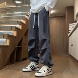 美式运动风刺绣字母直筒裤男宽松条纹拼接休闲长裤潮牌K817-特P36，男装休闲裤，电商A076