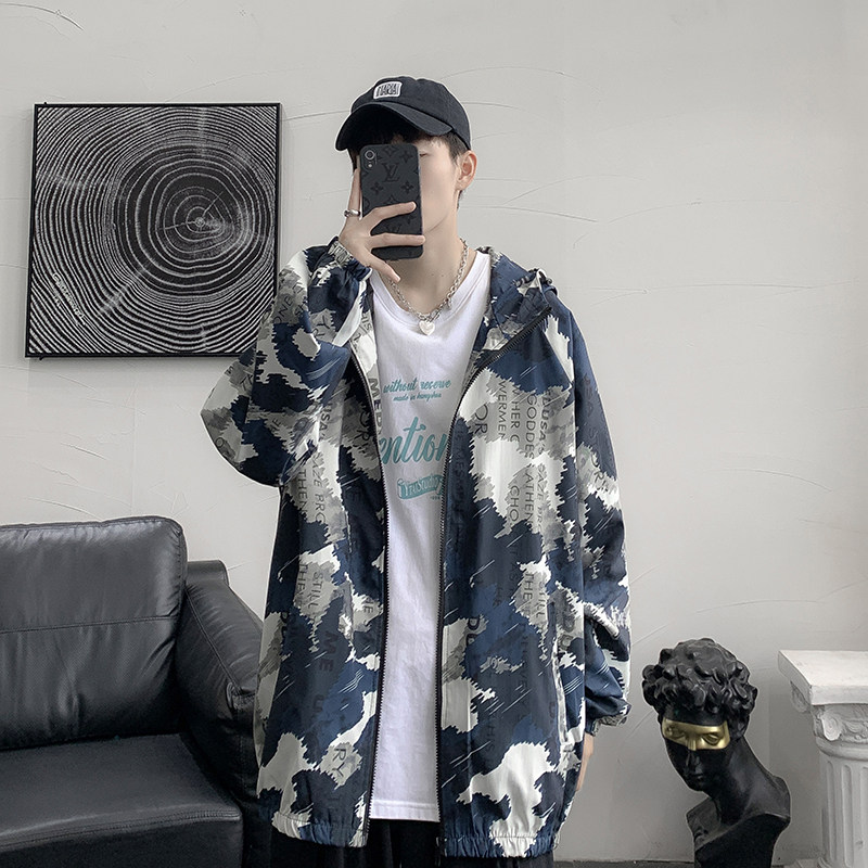 情侣连帽外套男女秋季印花夹克港风中性风迷彩7J图片