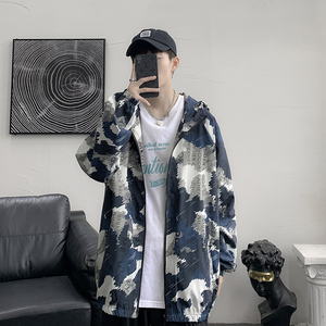 情侣连帽外套男女秋季印花夹克港风中性风迷彩7J图片