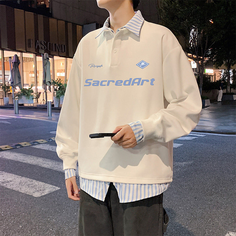 2025春秋季新款假两件长袖T恤男POLO衫条纹衬衫领WY5501A-特P52,男装Polo衫,电商A076