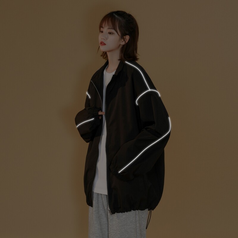 夹克秋季服男女白墙夜光反光外套薄款港风中性风女27J,男装夹克,电商A076