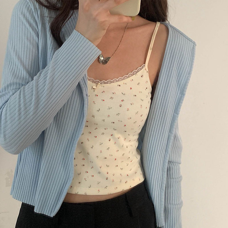 外搭美背背心网红叠穿短款碎花蕾抹胸