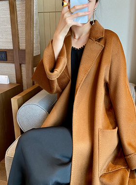 2023max同款100%双面纯山羊绒大衣女中长款高端labbro毛呢外套M家