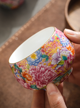 珐琅彩主人杯高档茶杯家用陶瓷功夫茶具品茗杯个人专用喝茶杯