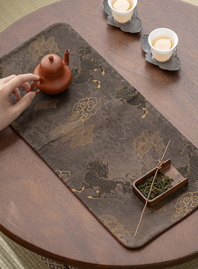 老料香云纱茶席双面柞蚕茶垫轻奢布艺隔热茶道古朴桌旗复古日式