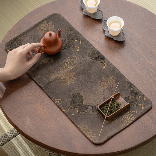 老料香云纱茶席双面柞蚕茶垫轻奢布艺隔热茶道古朴桌旗复古日式