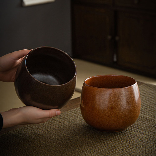 禅意粗陶家用茶道日式窑变茶渣缸