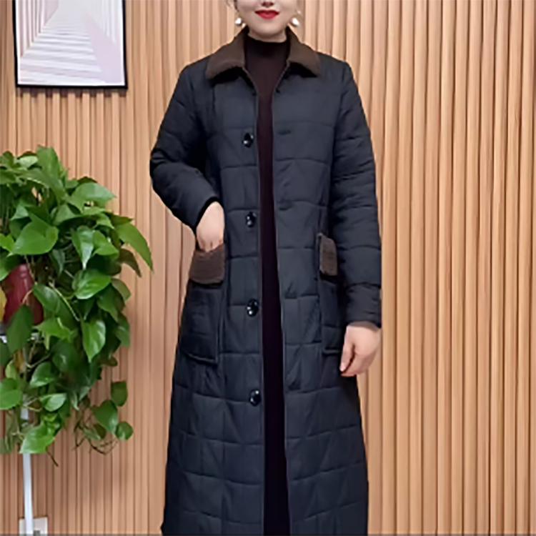 冬季气质时尚妈妈装保暖夹棉风衣外套女士冬款宽松休闲过膝棉大衣