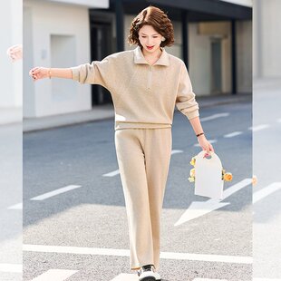 春秋新款妈妈装宽松休闲运动套装女小个子卫衣搭整套拉链领两件套