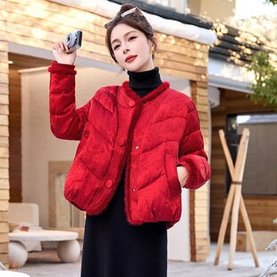 新中式国风短款羽绒棉服冬季新款女时尚立领仿水貂毛领高级感棉衣