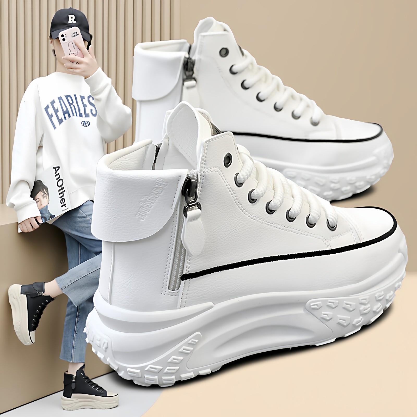 子宓高帮鞋2025新款厚底休闲鞋