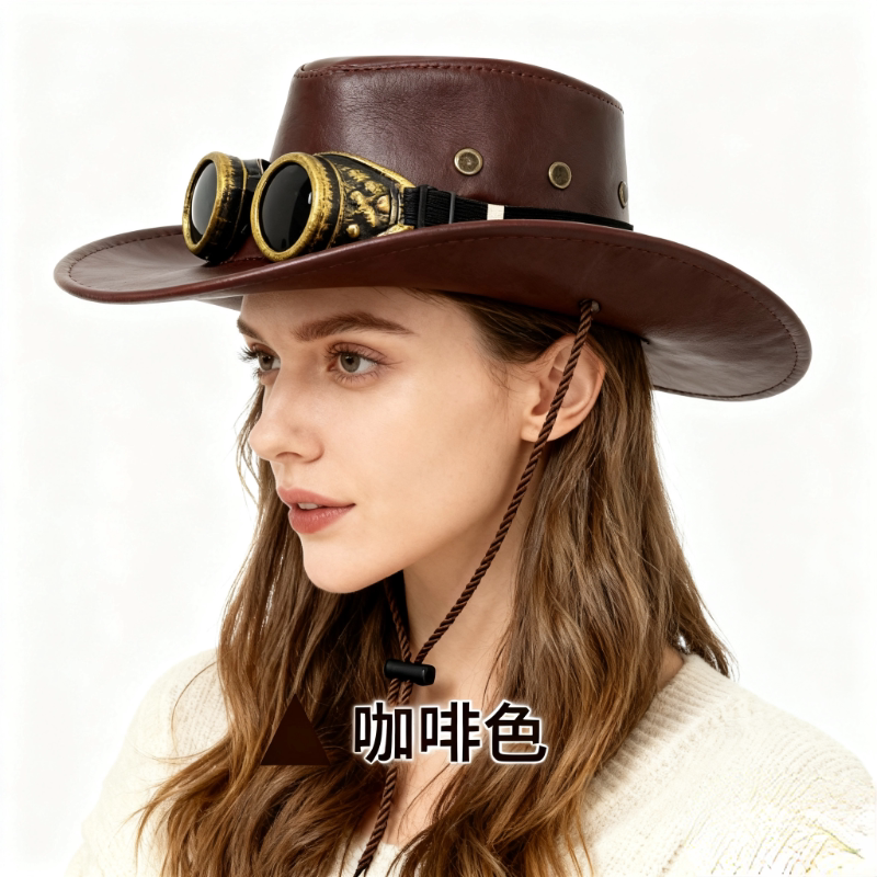 西部pu皮革牛仔帽男跨境大帽檐爵士帽女户外出游遮阳骑士帽子