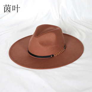 超大边桃心礼帽金色小链条软呢帽