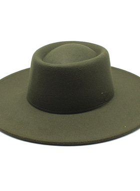 跨境新款秋冬毛呢9.5cm大檐爵士礼帽男女凹凸圆环顶礼帽毡帽