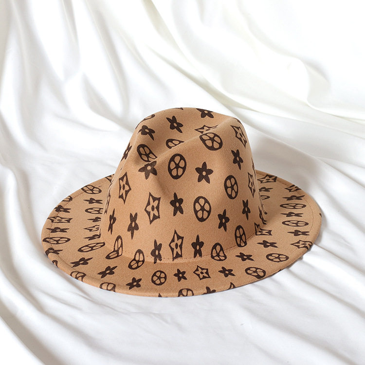 时尚印花礼帽CC潮流毡帽欧美时尚爵士帽子毛呢礼帽