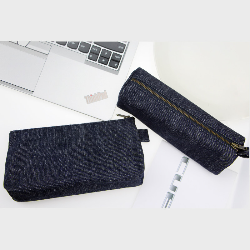 muji/无印良品日本笔袋帆布 三角笔袋  复古牛仔布笔袋 方形 船形