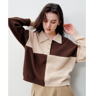 Next 100%绵羊毛秋冬拼接方块毛衣 Weekend「太妃糖」亲肤