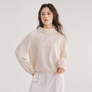 Next Weekend「窗格」通勤简约纯色立领半高领小衫