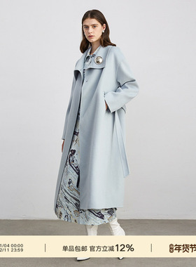 Next Weekend 自然之力系列设计感冰川蓝100%全羊毛双面呢大衣
