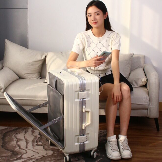 前置开口充电行李箱女旅行箱24旅行箱