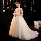 女童晚礼服公主裙蓬蓬纱小女孩花童主持人走秀洋气钢琴演出服拖尾