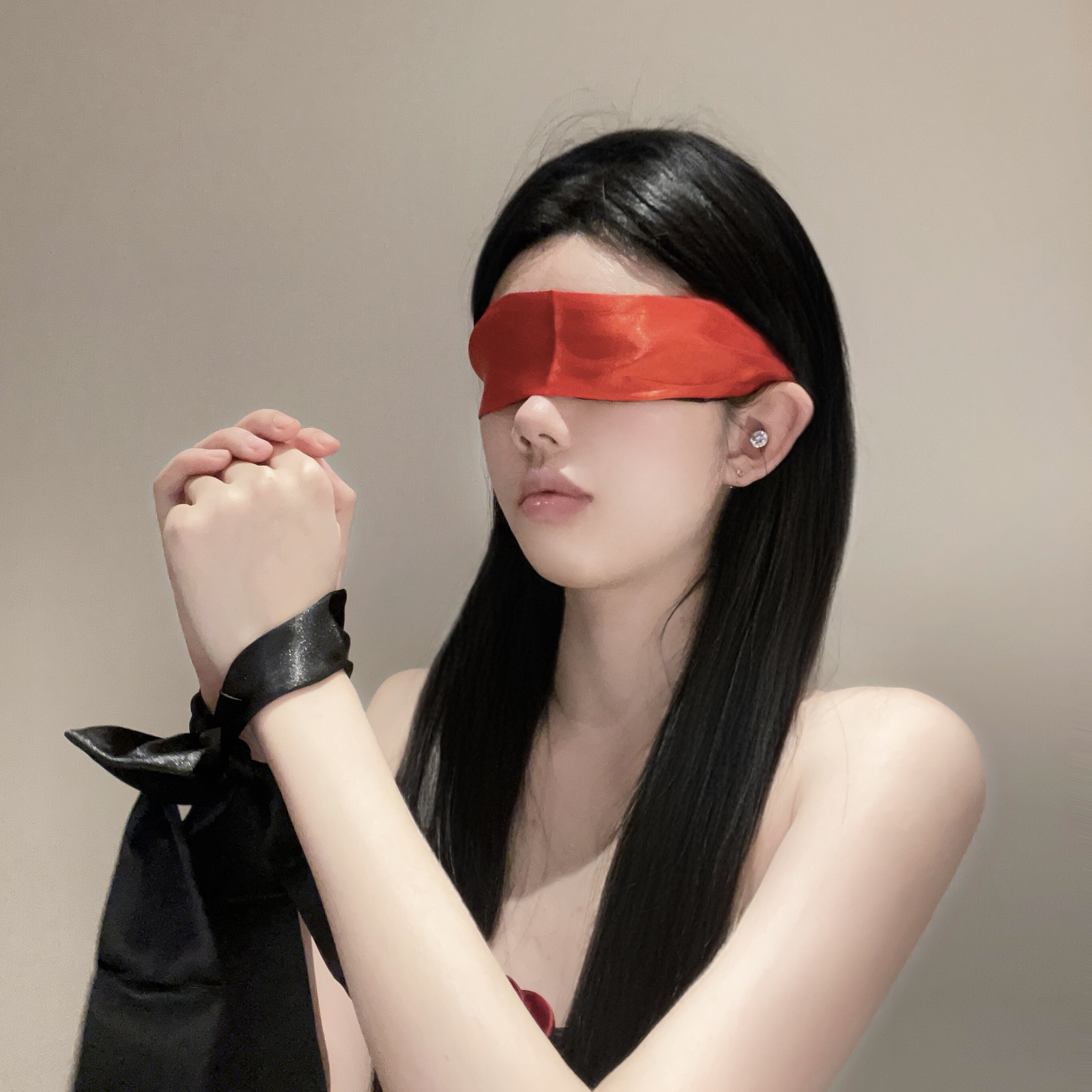 遮光眼罩情调黑色绸缎丝滑性感禁欲系古风蒙眼布丝带情趣眼罩两用