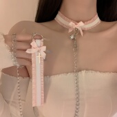 花边蕾丝蝴蝶结颈饰puppy铃铛choker项圈牵引绳女颈带甜酷软妹风