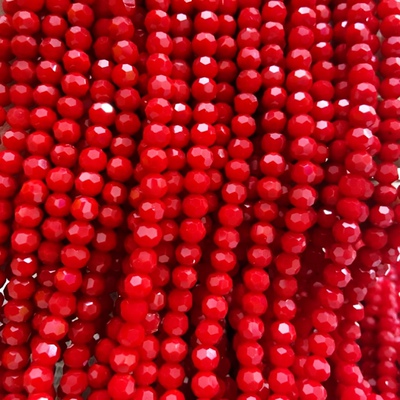4mm6mm玻璃圆珠切面串珠水晶手链DIY手工 实色仿玉红色不掉色珠子