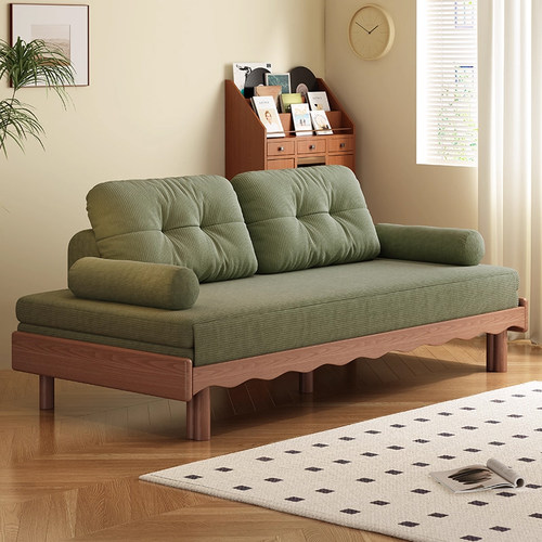 司朴伸缩抽拉实木布艺沙发床