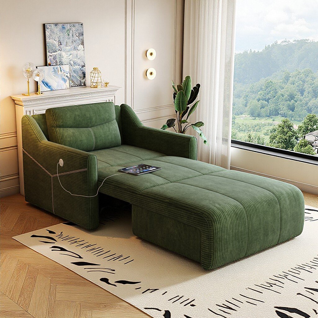 司朴莫代尔多功能电动沙发床客厅小户型书房可伸缩灯芯绒懒人沙发