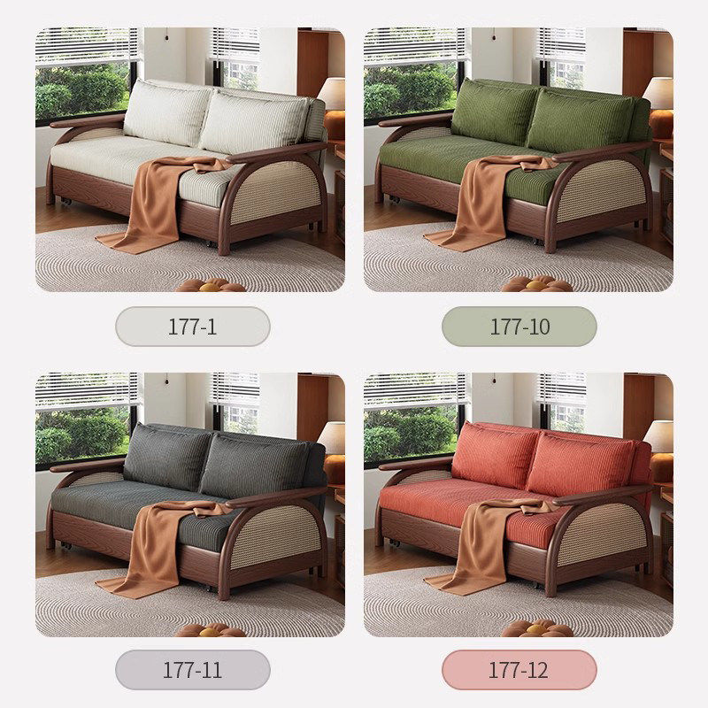 司朴复古灯芯绒藤编折叠沙发床客厅书房多功能一体两用双人小沙发