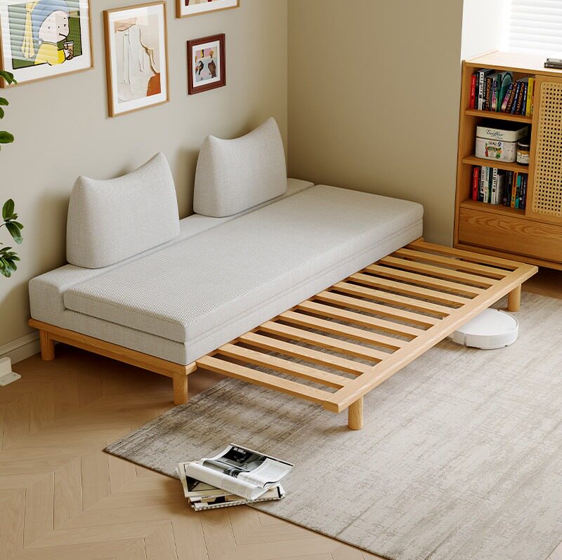 司朴可拆洗实木布艺沙发小户型客厅书房两用伸缩抽拉折叠沙发床