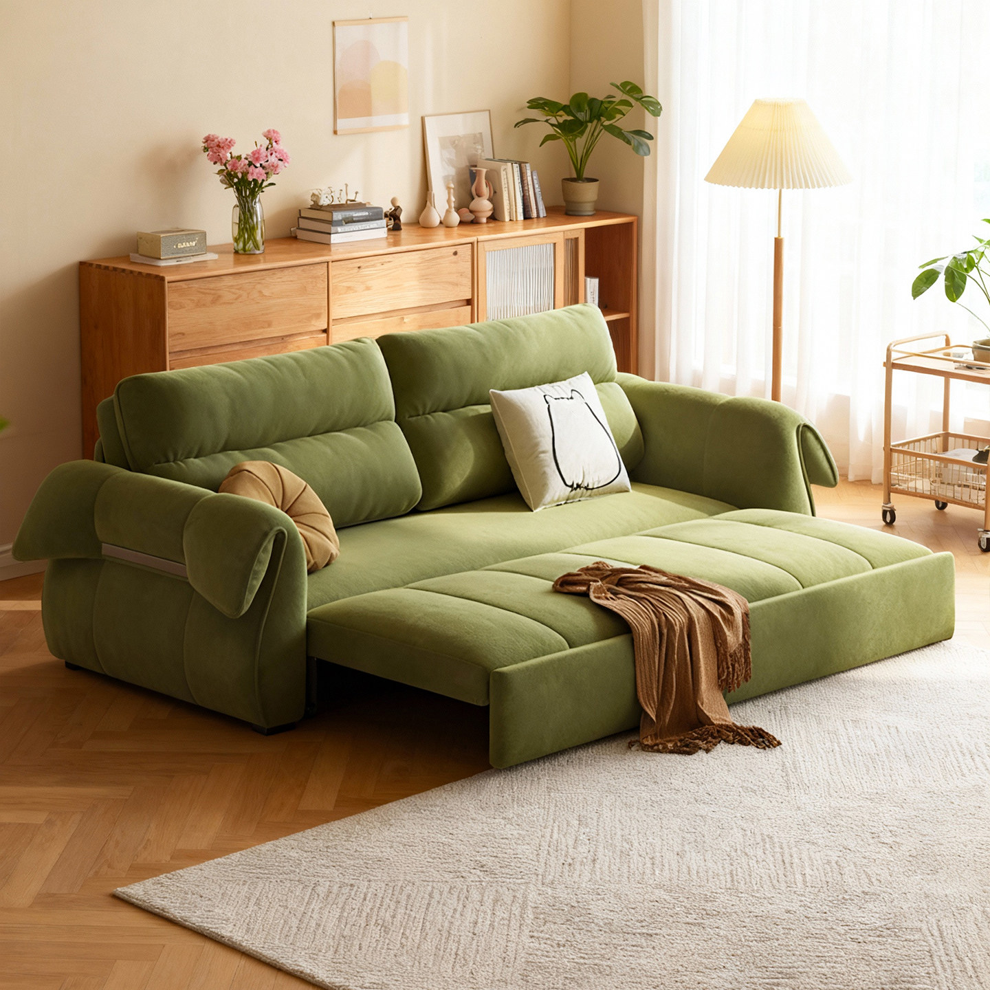 司朴小户型书房阳台可伸缩折叠小飞象沙发床客厅直排两用布沙发