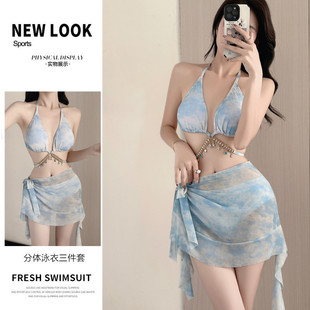 bikini流苏分体三件套比基尼性感纯欲风热辣妹绝美度假温泉泳衣女