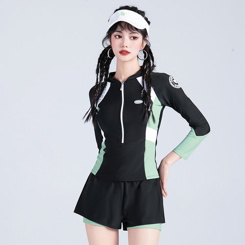 遮肚少女长袖显瘦女保守泳装泳装