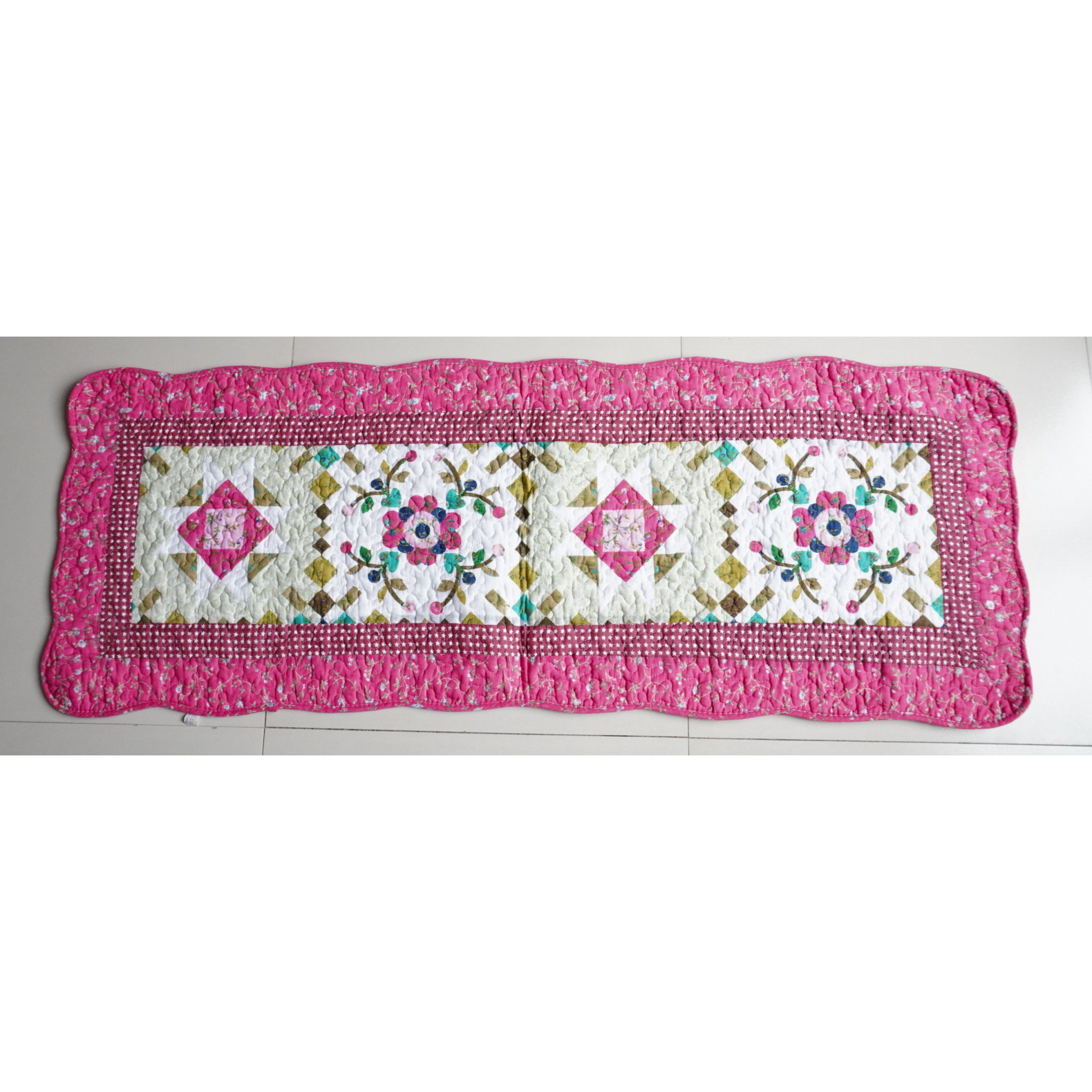 新款绗缝手工拼布纯棉四季地垫防滑全棉布艺床前垫子窗台垫厨房垫