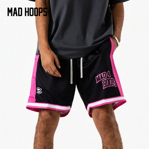 Madhoops篮球运动短裤玫红夏季跑步健身短裤宽松休闲