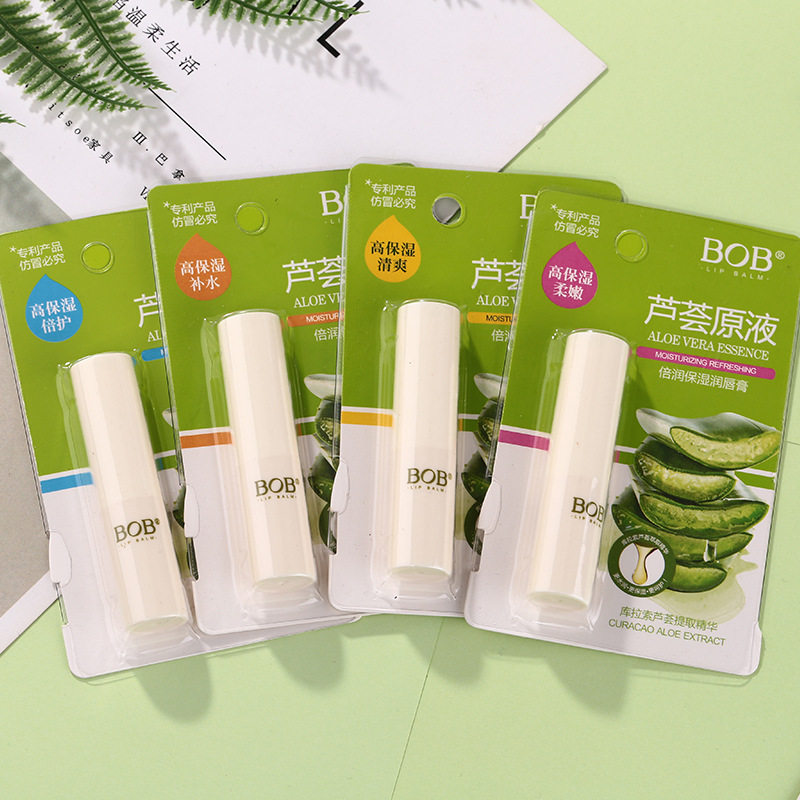 哎呀呀BOB芦荟原液保湿滋润唇膏 男女士淡化唇纹补水透明无色护唇