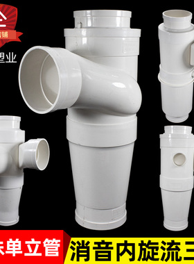 PVC110旋流三通消音内螺旋特殊单立管江合塑业预埋可调降噪旋流器