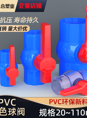 PVC蓝色球阀阀门开关水管螺口接头弯头配件20 25 32 40 50 75透明