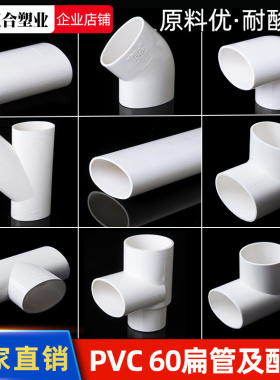 PVC60扁管50地漏移位器洗衣机下水排水三通接头圆扁弯头椭圆配件