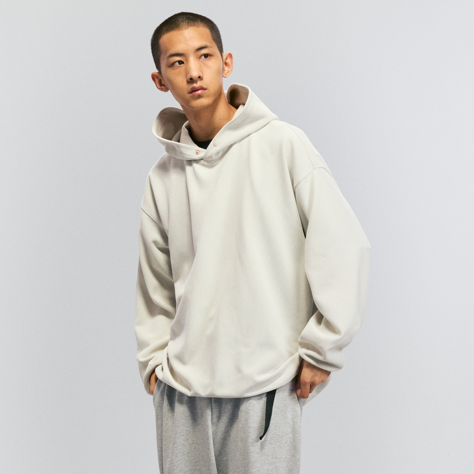 BOHRHOO日系休闲宽松华夫格卫衣