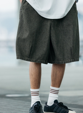 BOHRHOO波户23SS日系复古直筒牛仔短裤洗水做旧简约宽松休闲短裤